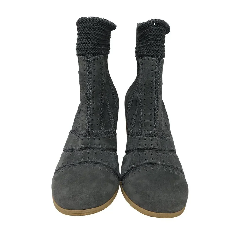 Silent D Grey Suede Patchwork‎ Crochet Stitch Heeled Ankle Boots Womens 39